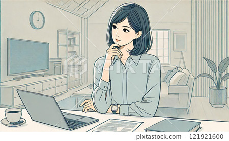 Illustration of a business woman concentrating on remote work 121921600