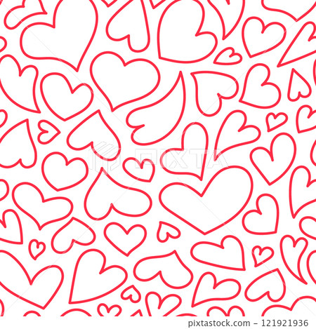 Cute hearts pattern. Vector seamless background. Illustrated outline heart shapes as symbol of love and Valentines Day February 14 celebration. Romantic pattern design 121921936