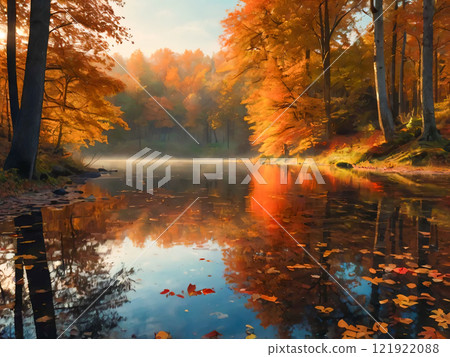 beautiful autumn landscape with river 121922088