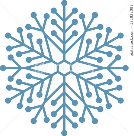 Stylized six pointed snowflake with small circles at the end of each branch creating a delicate and festive atmosphere, perfect for winter, christmas or cold themed projects 121922092