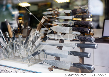 Damascus steel knives in showcase Damascus steel knives in showcase 121922224