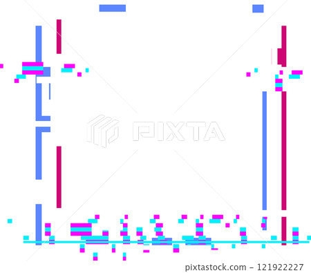 Colorful pixelated lines and squares creating a digital glitch art effect with a geometric and abstract style, representing a modern and technological aesthetic 121922227