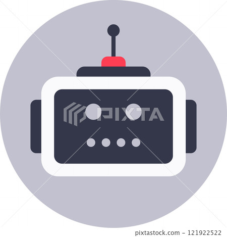 Minimalist flat design vector icon of a cute robot face with antenna, representing artificial intelligence, machine learning, and futuristic technology Minimalist flat design vector icon of a cute robot face with antenna, representing artificial intelligence, machine learning, and futuristic technology 121922522