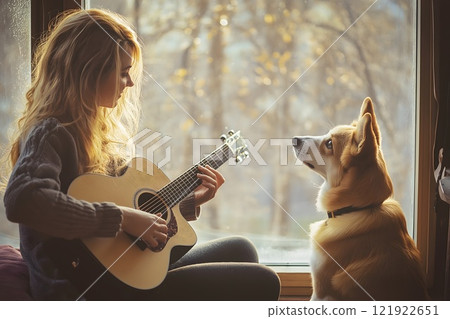 Corgi Listening to Guitar 121922651