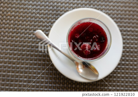 Mascarpone cheese dessert with wild berries and jelly 121922810