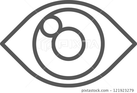 Simple gray stylized eye with double pupil is looking up representing vision, observation, security and surveillance in a minimalist and essential graphic style 121923279