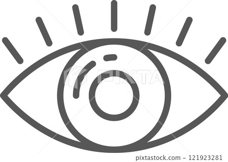 Simple gray stylized eye with eyelashes and pupil is looking up, isolated vector illustration on white background, ideal for vision or ophthalmology concepts 121923281