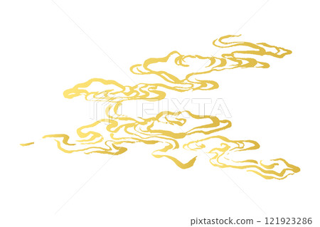 Golden Japanese style line drawing illustration. Scratched and undulating waves drawn by ink brush. Ocean and splashes concept Golden Japanese style line drawing illustration. Scratched and undulating waves drawn by ink brush. Ocean and splashes concept 121923286
