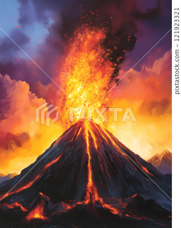 Spectacular scene of volcanic eruption and lava Spectacular scene of volcanic eruption and lava 121923321