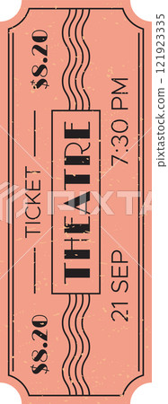 Worn out pink theater ticket for a play or musical performance scheduled on September 21st at 7,30 PM, priced at 2.20, evoking a nostalgic atmosphere Worn out pink theater ticket for a play or musical performance scheduled on September 21st at 7,30 PM, priced at 2.20, evoking a nostalgic atmosphere 121923335