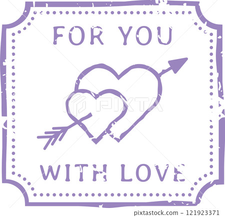 Purple stamp with a vintage, distressed look saying for you and with love with two hearts pierced by an arrow, perfect for Valentine s Day or any romantic occasion Purple stamp with a vintage, distressed look saying for you and with love with two hearts pierced by an arrow, perfect for Valentine s Day or any romantic occasion 121923371