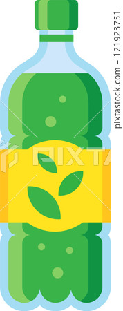 Green tea soft drink in a clear plastic bottle, showcasing vibrant bubbles and a bright yellow label adorned with green leaves, promoting a refreshing and healthy lifestyle Green tea soft drink in a clear plastic bottle, showcasing vibrant bubbles and a bright yellow label adorned with green leaves, promoting a refreshing and healthy lifestyle 121923751