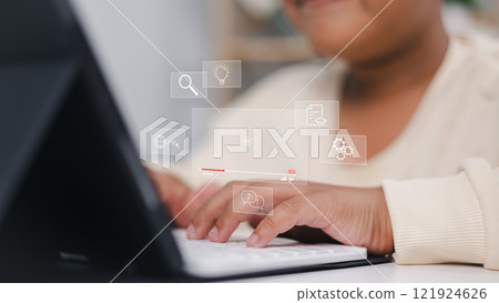 Concept of online education, Person use online education training and learning webinar on internet for personal development and professional qualifications, Digital courses to develop new skills. Concept of online education, Person use online education training and learning webinar on internet for personal development and professional qualifications, Digital courses to develop new skills. 121924626