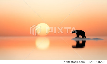 Polar bear climbing an icy cliff under a golden sunrise, dynamic and inspiring, 3D rendering 121924650