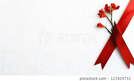 Vibrant 3D ribbon on a soft textured background with floral accents symbolizing support and life 121924732