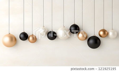 Bold New Year decor featuring metallic ornaments and vibrant lighting 121925195