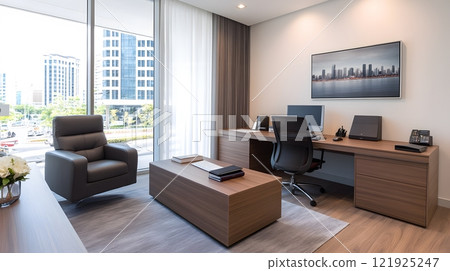 Modern Chinese New Year home office decor with red accents and minimalist festive touches 121925247