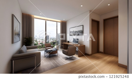 Modern Chinese New Year home office decor with red accents and minimalist festive touches Modern Chinese New Year home office decor with red accents and minimalist festive touches 121925248