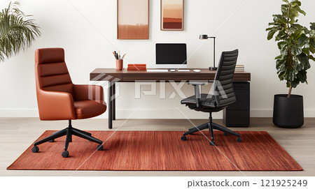 Modern Chinese New Year home office decor with red accents and minimalist festive touches Modern Chinese New Year home office decor with red accents and minimalist festive touches 121925249