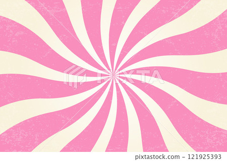 Candy spiral background. Strawberry pink and cream swirl vector abstract bg with texture. Sweet lollipop cane. Abstract radial vortex with rays. Striped sunburst with marshmallow. Vector 121925393