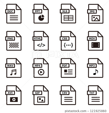 Icon set of various file formats 121925860