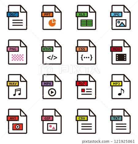 Icon set of various file formats 121925861