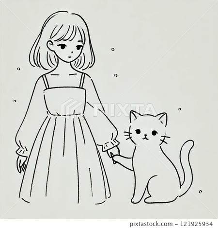 一個女孩和一隻貓一起玩 121925934
