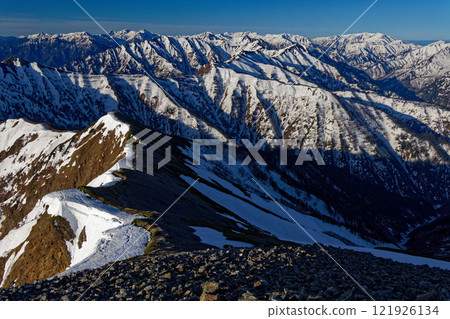 View of the Northern Alps from the summit of Mt. Kashima-Yari 121926134