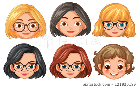 Diverse Cartoon Faces with Glasses 121926159