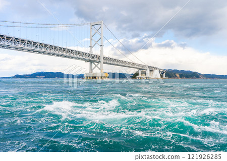 Tokushima Prefecture: View from a tide-sightseeing boat: Naruto Strait and Onaruto Bridge Tokushima Prefecture: View from a tide-sightseeing boat: Naruto Strait and Onaruto Bridge 121926285