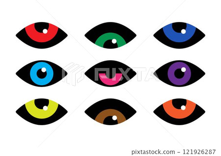 Simple eyes of different color set.Bauhaus eye. Minimal geometric design of the 20s. Abstract vector template with elements of primitive forms.  121926287