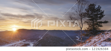 Sunset in winter in the mountains A breathtaking and stunningly beautiful winter sunrise casts its light over a snowy landscape A breathtaking winter sunrise brightly illuminating a beautiful snowy Sunset in winter in the mountains A breathtaking and stunningly beautiful winter sunrise casts its light over a snowy landscape A breathtaking winter sunrise brightly illuminating a beautiful snowy 121926384