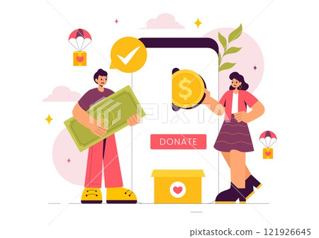 Fundraiser Vector Illustration featuring a Heart to Symbolize Support and Humanitarian Assistance, with Themes of Charity, Donation and Helping Others 121926645