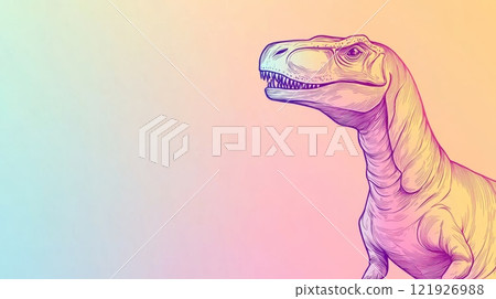 Majestic tyrannosaurus rex emerging from colorful prehistoric haze Majestic tyrannosaurus rex emerging from colorful prehistoric haze 121926988