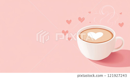 Lovely cup of coffee with latte art and floating hearts creates a romantic atmosphere Lovely cup of coffee with latte art and floating hearts creates a romantic atmosphere 121927243