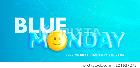 Blue monday banner with 3d happy emoticon face 121927272
