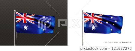 Realistic national flag of Australia on a metal flagpole 121927273