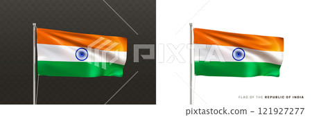 Realistic national Indian flag on a metal flagpole Realistic national Indian flag on a metal flagpole 121927277