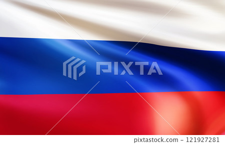 Realistic wavy national flag of the Russian Federation closeup Realistic wavy national flag of the Russian Federation closeup 121927281