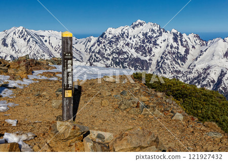 從鹿島矢嶽山頂看到殘雪的劍岳 121927432
