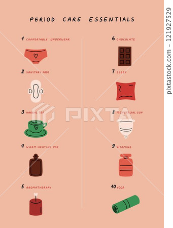 A vibrant infographic highlighting practical tips for menstrual comfort. 121927529