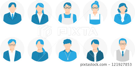 Set of icons of people working in schools and other educational institutions. Cut out on round background. 121927853