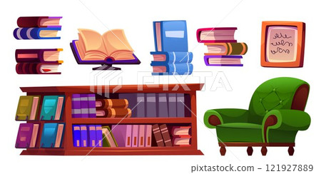 Library furniture set isolated on white background 121927889
