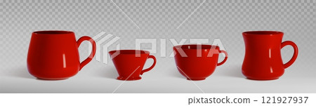 Red coffee cup mockup set of different shapes Red coffee cup mockup set of different shapes 121927937