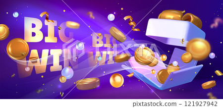 3d big win casino banner with open gift box 121927942