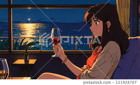 night, ocean, wine 121928787