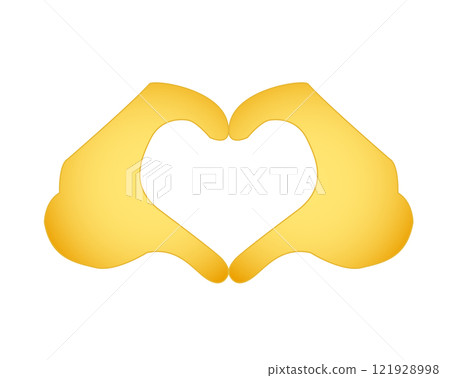 Gradient yellow two hands forming heart shape icon. Used to express love and support 121928998