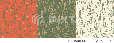 Winter graphic seamless pattern with christmas tree. Hand drawn simple vector pattern collection. New Year Winter graphic seamless pattern with christmas tree. Hand drawn simple vector pattern collection. New Year 121929007