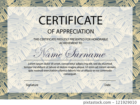 Flourish certificate of appreciation template. Modern corporate diploma with colorful leaves Flourish certificate of appreciation template. Modern corporate diploma with colorful leaves 121929010