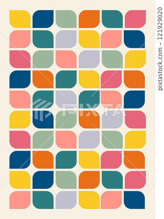Geometric scandinavian bauhaus artwork design. Colorful mid century simple illustration 121929020